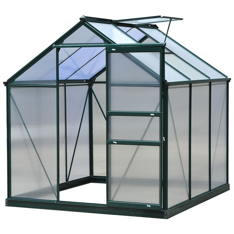 Outsunny Green Polycarbonate Walk-In Garden Greenhouse with Aluminum Frame