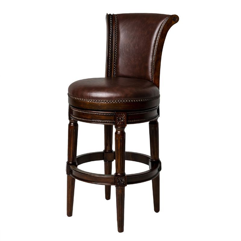 Pullman Dark Walnut Swivel Bar Stool with Leather Upholstery, Set of 2