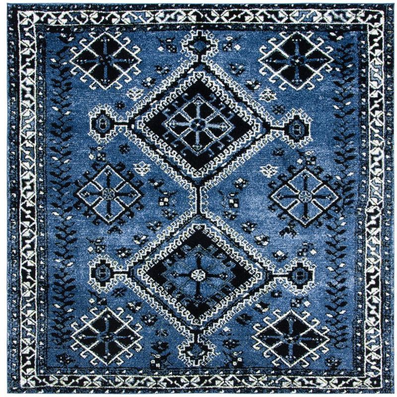 Luxury Vintage Hamadan 6'7" Square Black Synthetic Area Rug