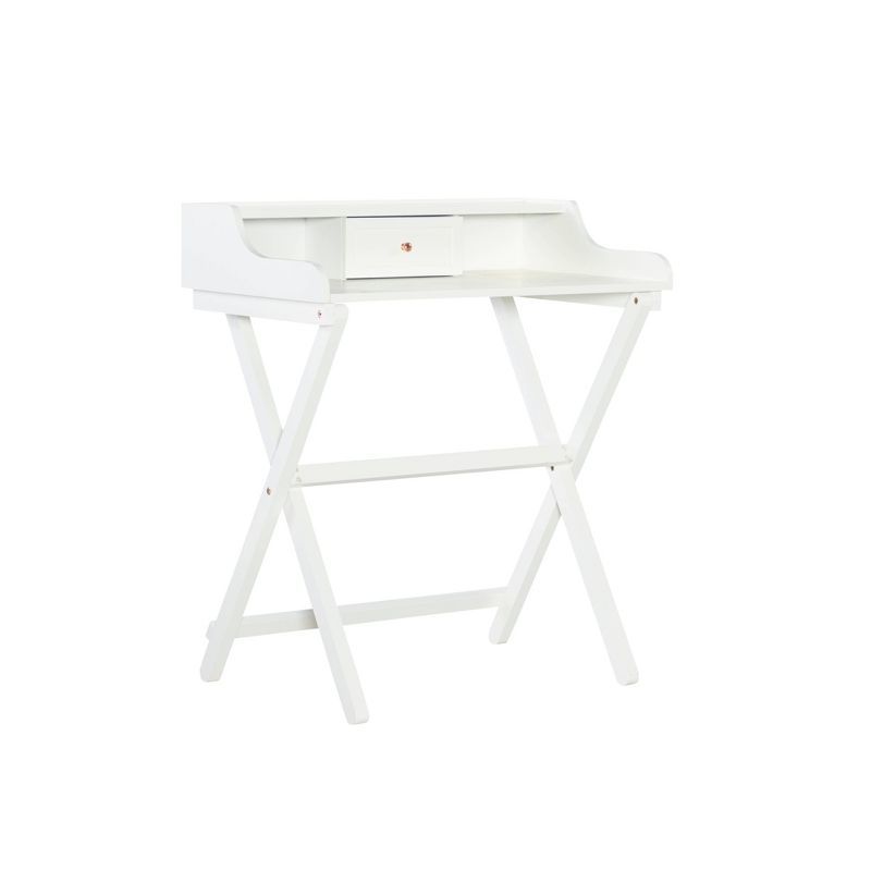 Elysian White Wood Foldable Writing Desk with Storage Drawer