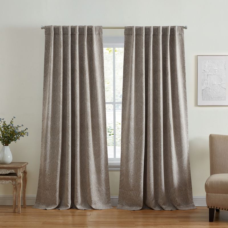 Natural Ground Length Blackout Polyester Pleated Curtain Panel