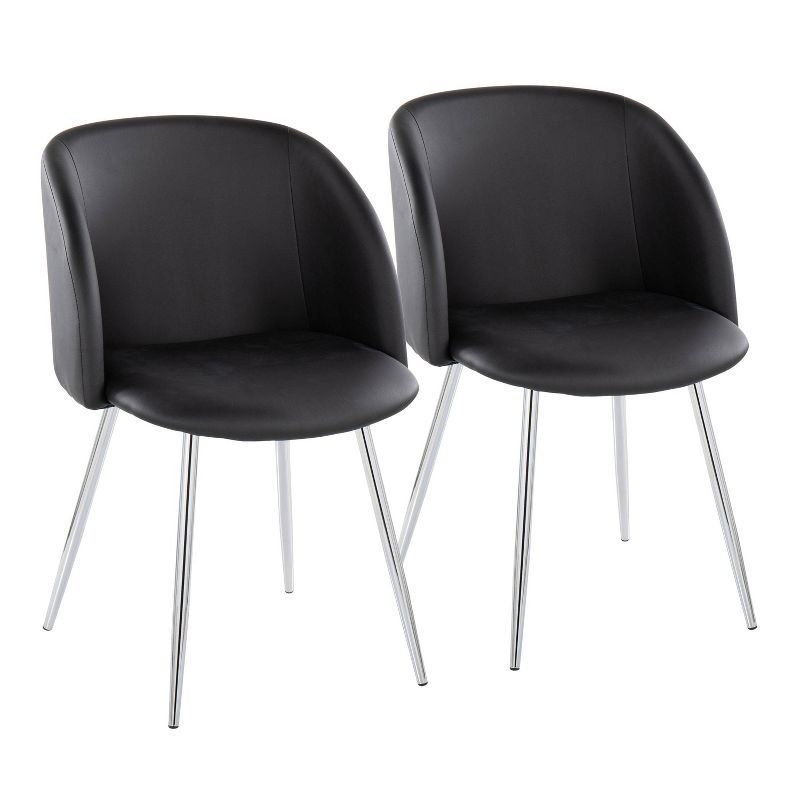 Set of 2 Black Faux Leather Upholstered Dining Chairs with Metal Legs