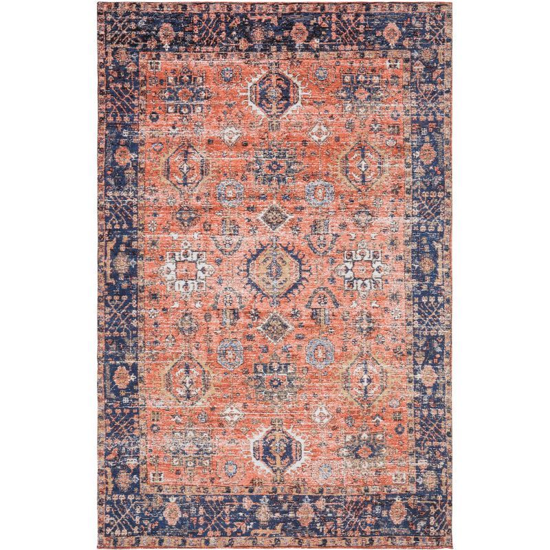 Rust and Navy Vintage Flat Woven Wool Area Rug 4' x 6'