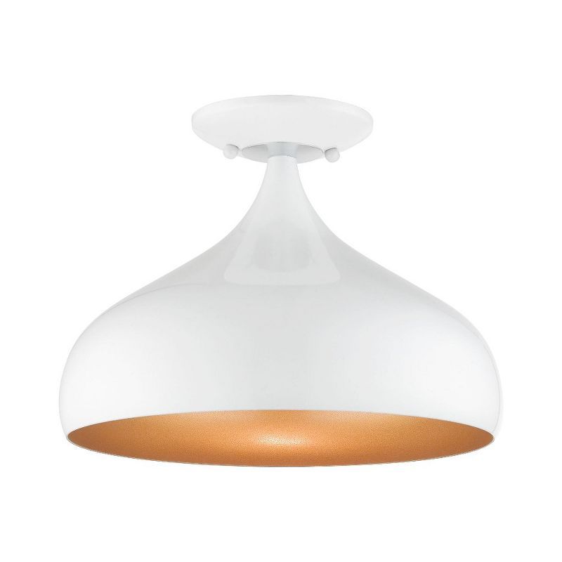 Shiny White and Gold Aluminum Teardrop Semi-Flush Mount Light