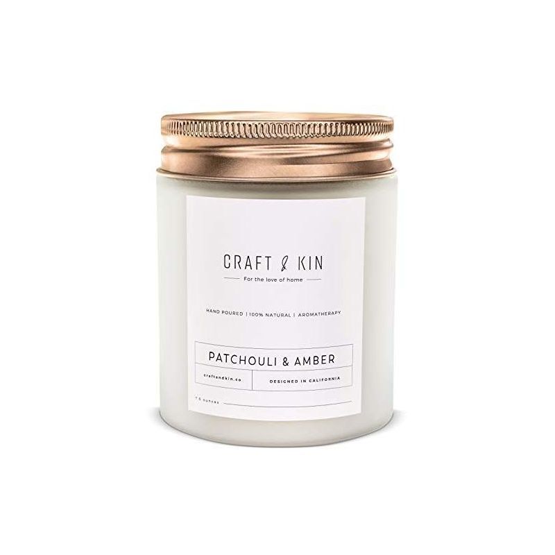 Patchouli & Amber Scented Soy Candle in Frosted Jar