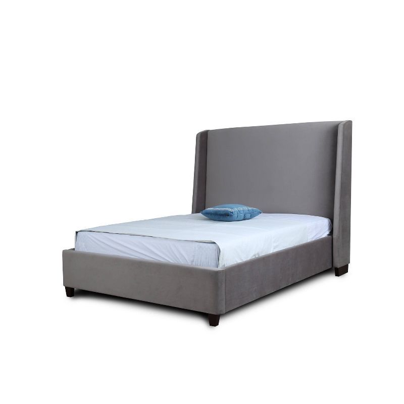 Queen Velvet Upholstered Wood Frame Bed with Slats