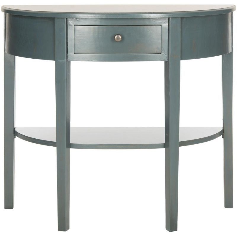 Teal Pine Wood Demilune Console Table with Storage