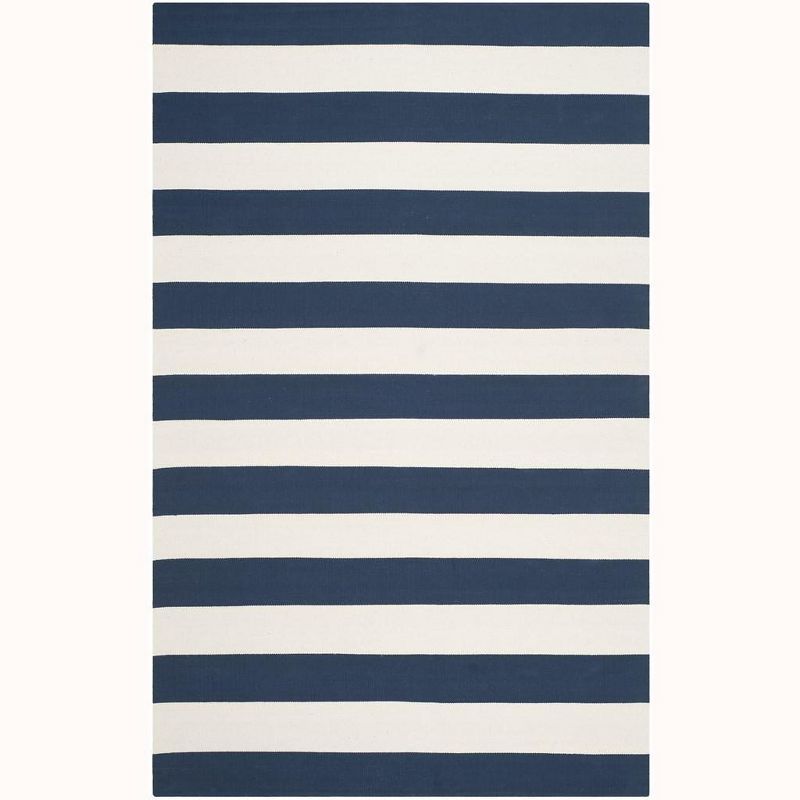 Coastal Breeze Navy/Ivory Striped Handwoven Cotton Rug 9' x 12'