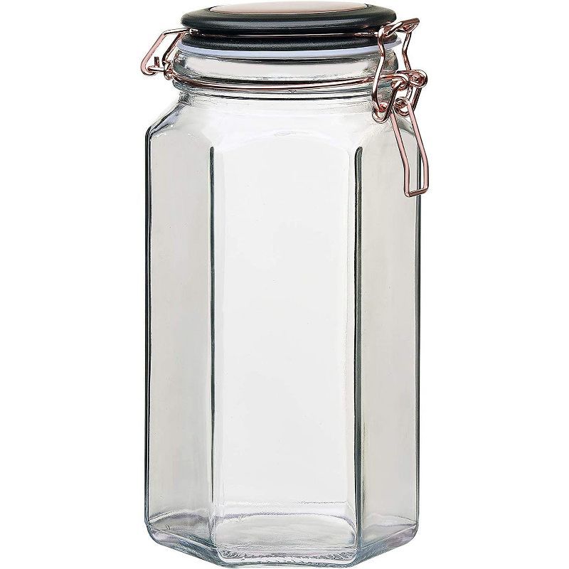 Extra Large Clear Glass Hexagon Canister with Copper Lid