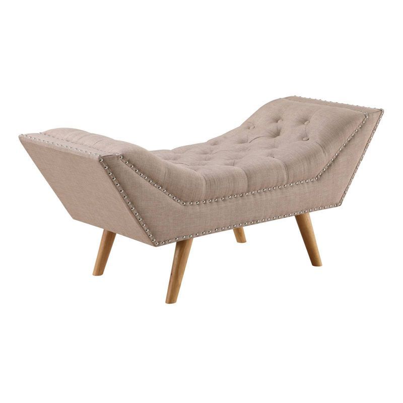 Beige Button Tufted Upholstered Bench with Nailhead Trim