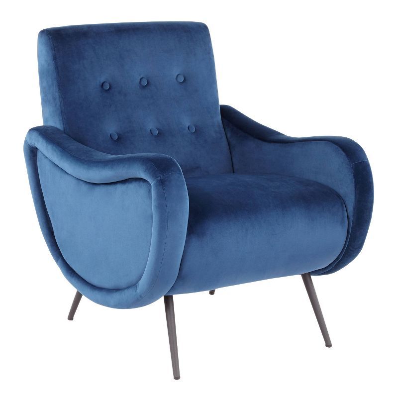 Modern Blue Velvet Rafael Accent Chair with Metal Legs