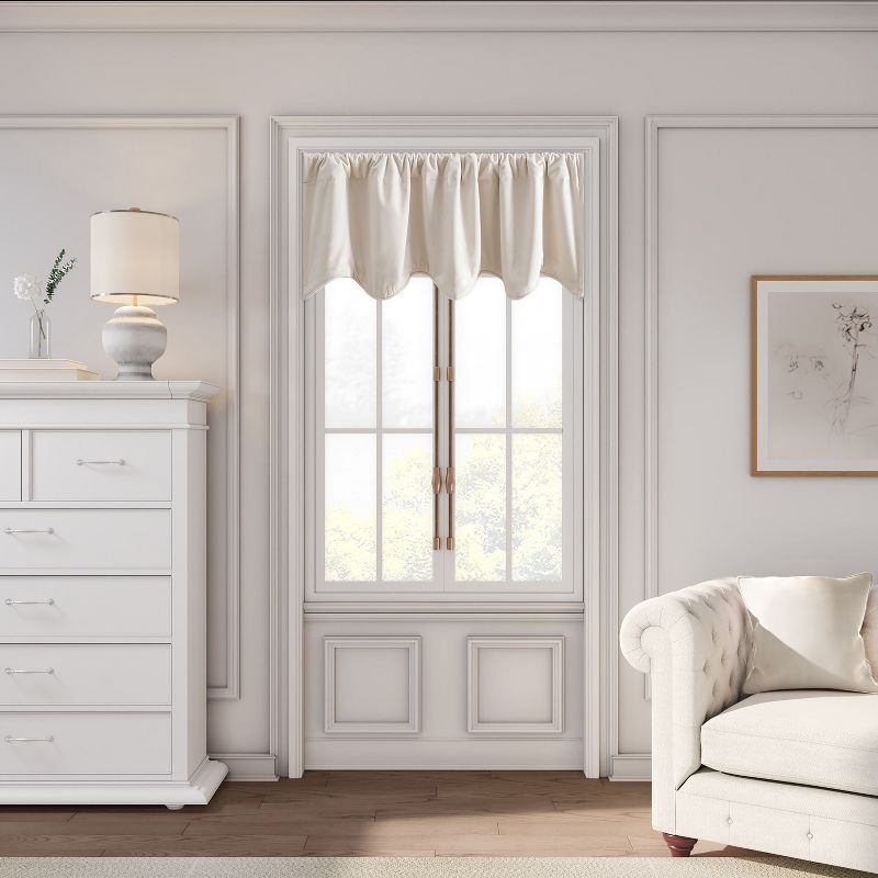 Bone Velvet Scalloped Valance with Blackout Lining, 50" x 17"