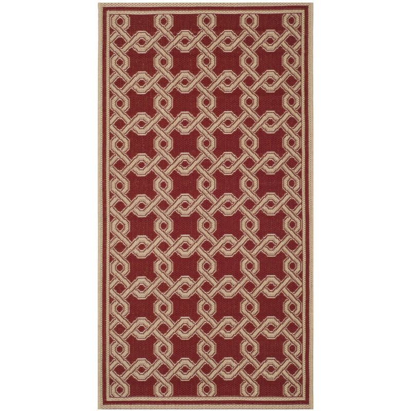Red and Creme Geometric 4' x 6' Reversible Synthetic Area Rug