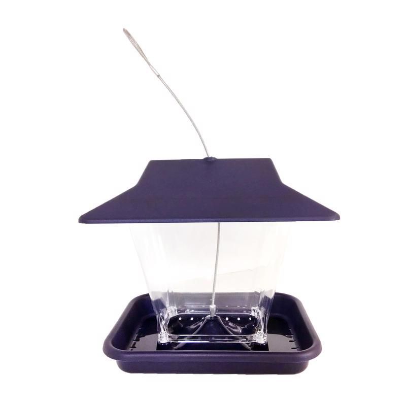 Blue and Clear Plastic Hanging Hopper Bird Feeder