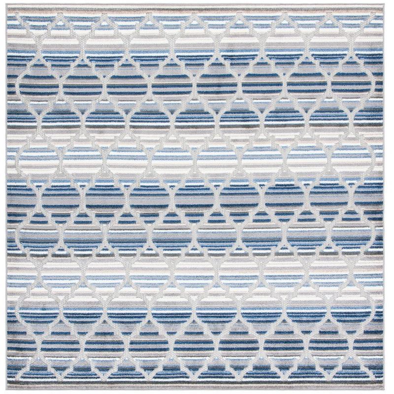 Cabana Geometric Easy-Care Blue/Grey Square Area Rug 3'x3'