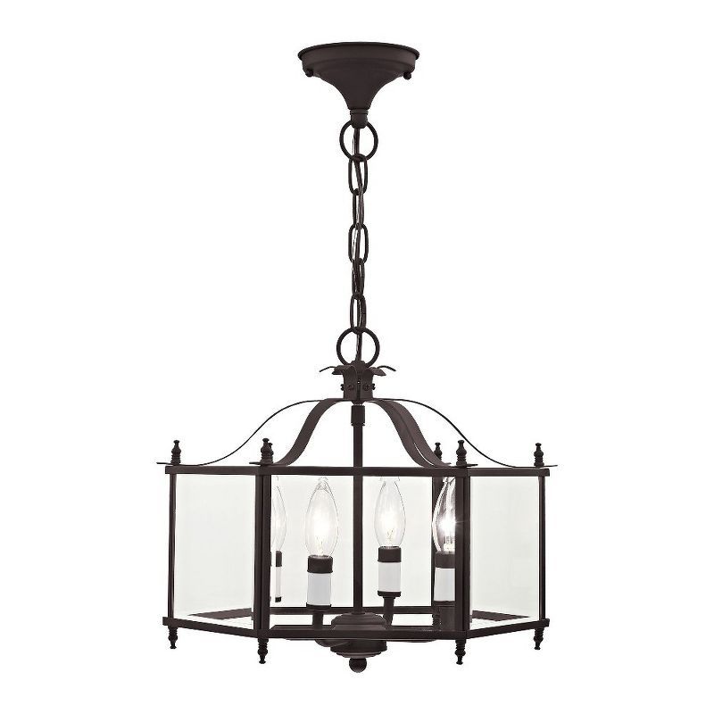 Bronze 4-Light Pendant with Clear Beveled Glass Shade