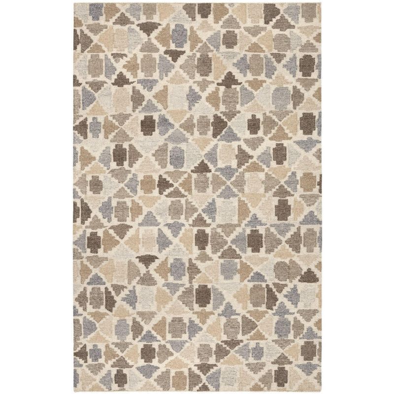 Natural Beige and Brown Handwoven Wool 10' x 14' Kilim Rug
