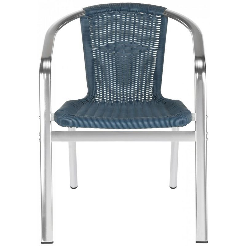 Teal Wicker and Aluminum Stackable Arm Chairs, Set of 2