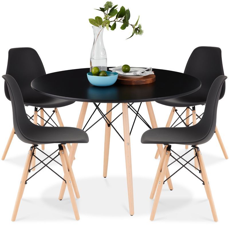 Compact Black and Oak 5-Piece Mid-Century Modern Dining Set