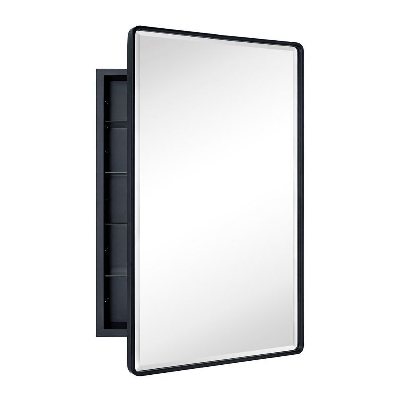 Matte Black Metal Recessed Rectangular Medicine Cabinet with Mirror