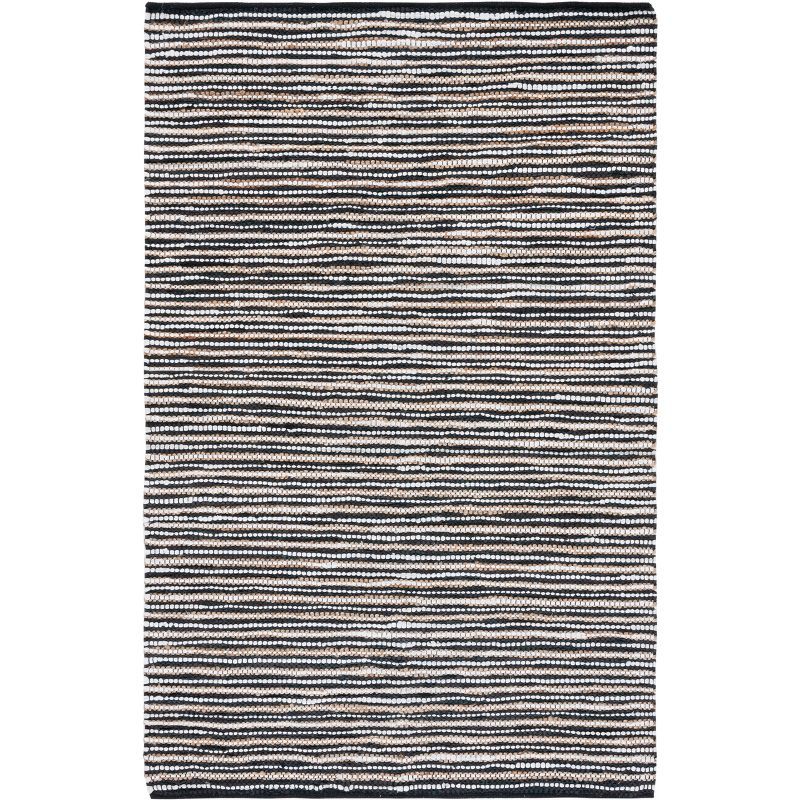 Handmade Black and Ivory Leather Striped Area Rug