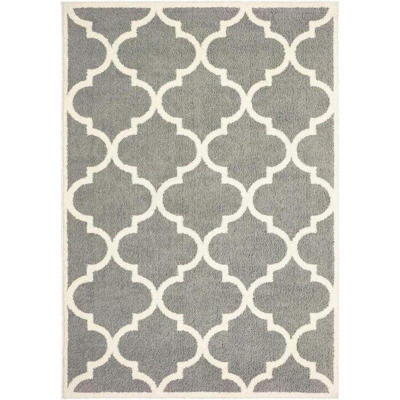 Gray and Ivory High Pile Shag Area Rug