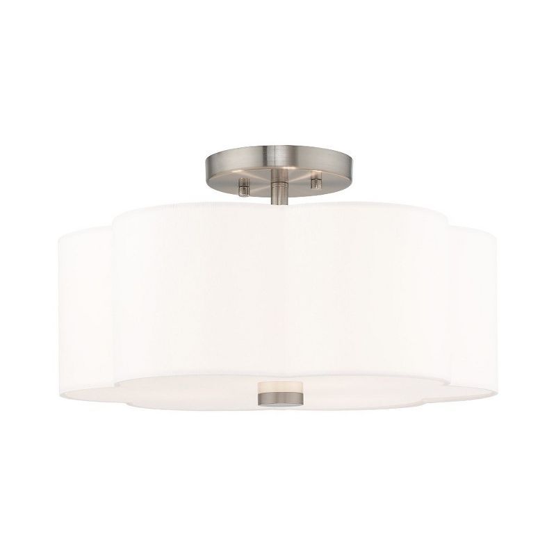 Brushed Nickel 3-Light Drum Ceiling Mount with Off-White Shade