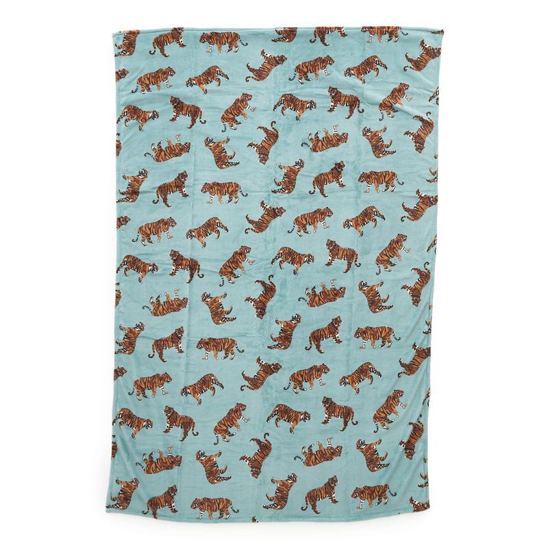 Light Blue Tiger Print Fleece Throw Blanket