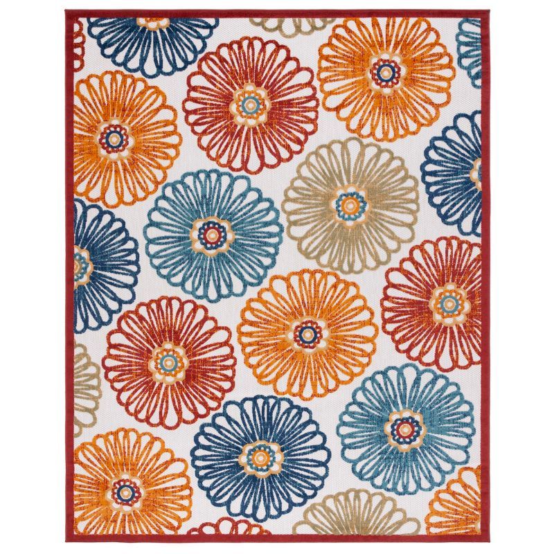 Red and Beige Floral Synthetic 8' x 10' Area Rug