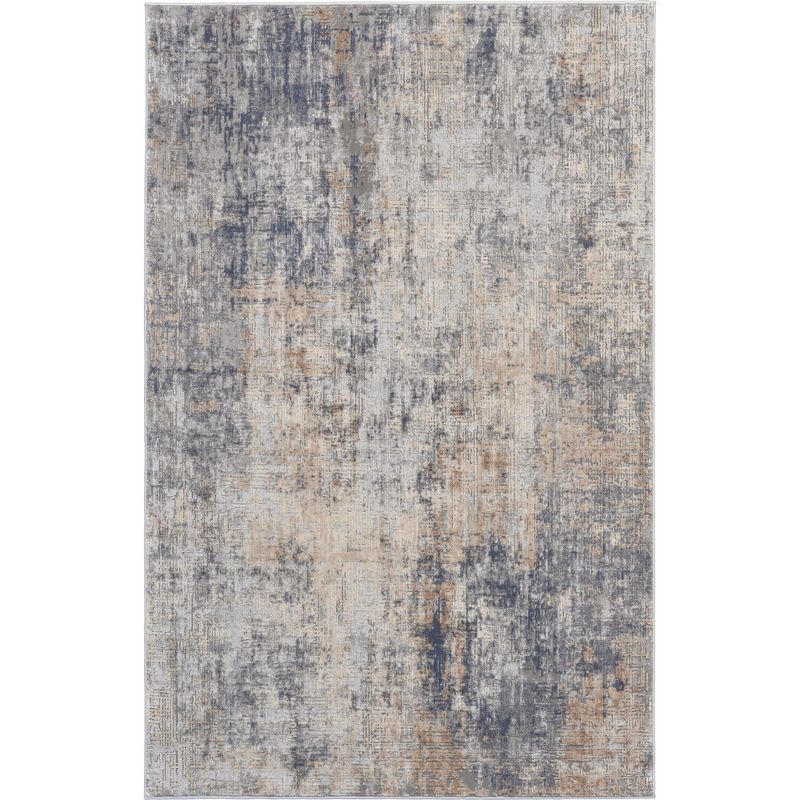 Rustic Grey and Beige Abstract Synthetic Area Rug 4' x 6'