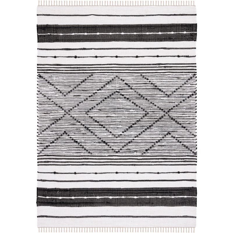 Black and White Striped Wool Cotton 4' x 6' Rug