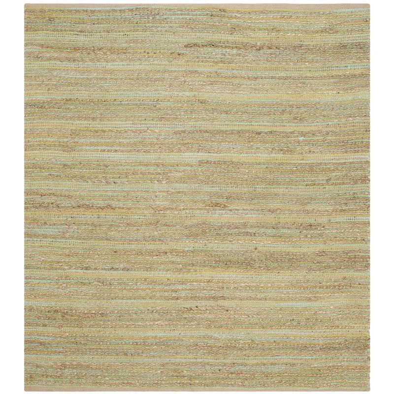 Green Cotton and Jute Handwoven Square Area Rug, 6' x 6'