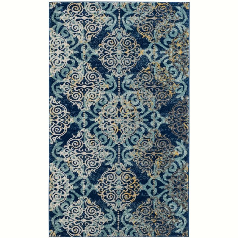 Royal and Light Blue High Pile Synthetic Area Rug