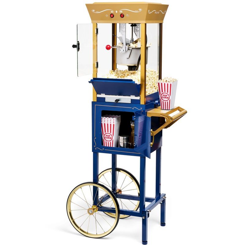 Navy and Gold Vintage Popcorn Cart with 8-Ounce Kettle