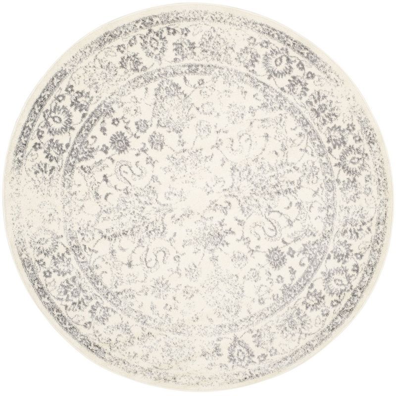 Chic Lodge Style Ivory/Silver Round Synthetic Area Rug, 3' x 3'