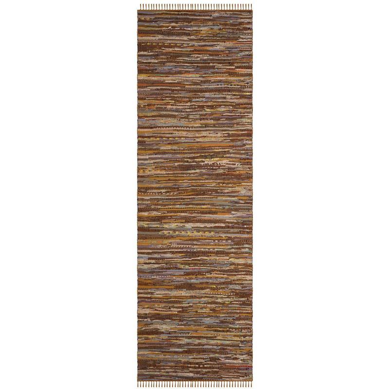Handmade Gold and Multicolor Wool Cotton Stripe Runner Rug