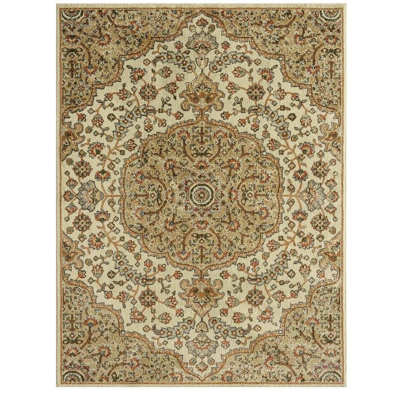 Beige and Ivory Medallion Synthetic Area Rug 5'2" x 7'2"