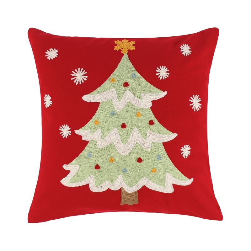 Medium Red Embroidered Christmas Tree Decorative Pillow