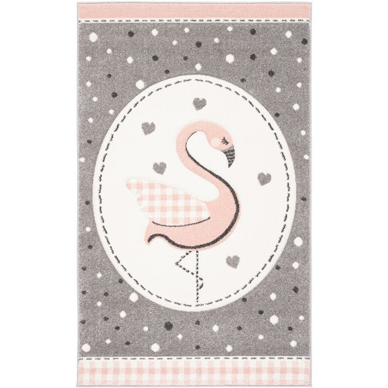 Ivory and Pink Hand-Knotted Synthetic Kids Rug, 3'3" x 5'3"