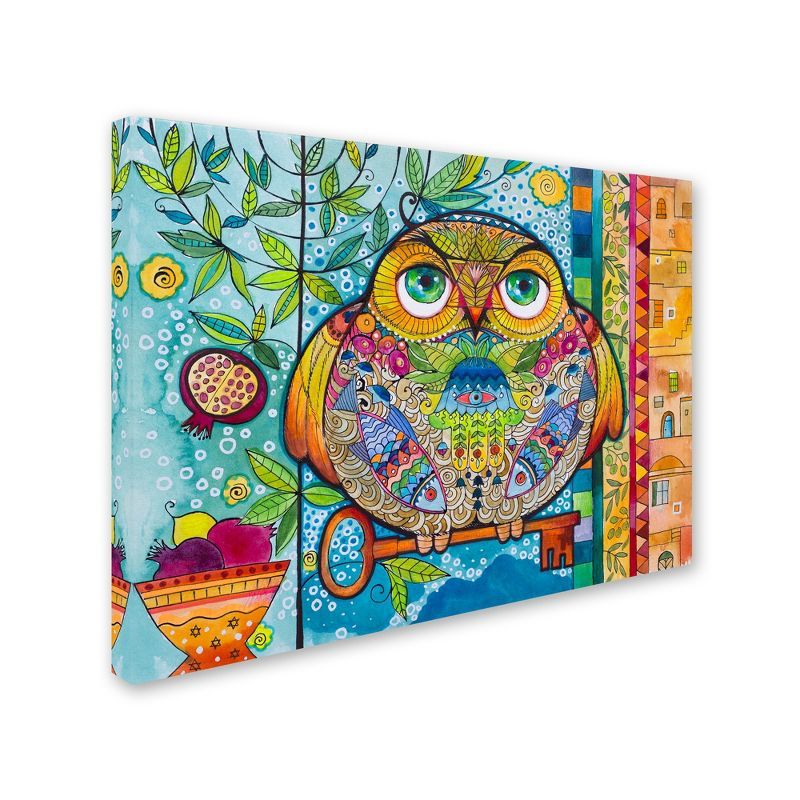 Oxana Ziaka Judaica Folk Owl Colorful Canvas Art with Floater Frame