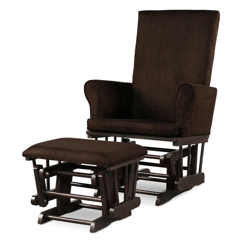 Brown Rubber Wood Nursery Glider and Ottoman Set with Microfiber Upholstery