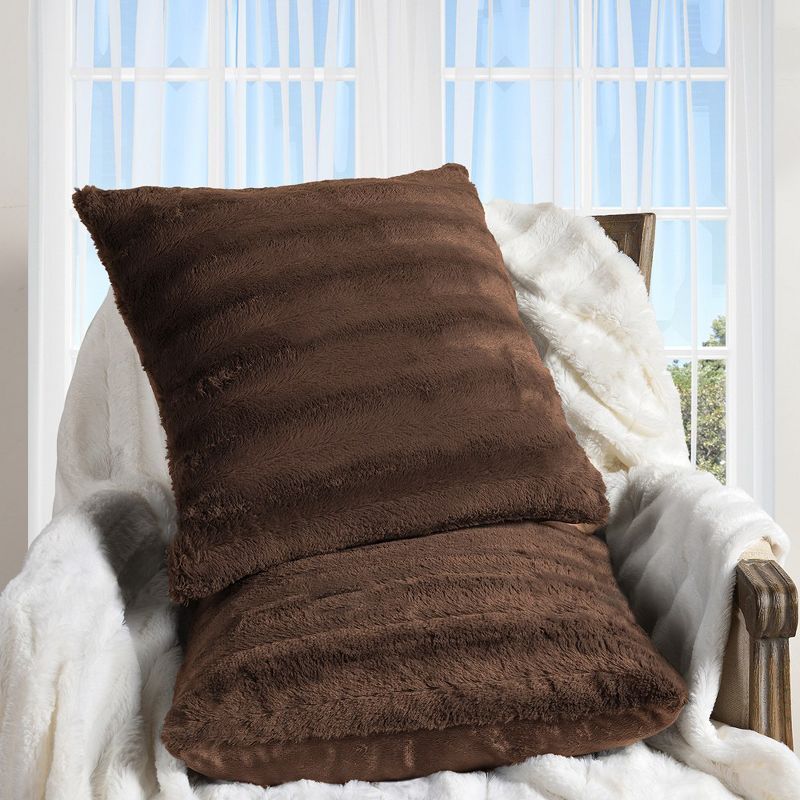 Luxurious Chocolate Faux Fur Throw Pillows Set of 2, 16" x 16"