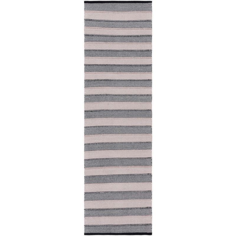 Ivory and Black Striped Kilim Wool Cotton Runner Rug