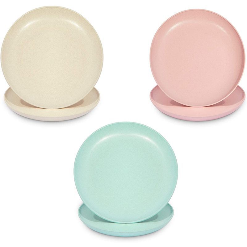 Set of 6 Multicolor Wheat Straw Microwave-Safe Dinner Plates