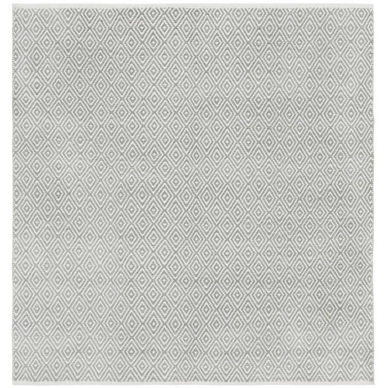 Handmade Gray Square Flat Woven Wool-Cotton Blend Rug