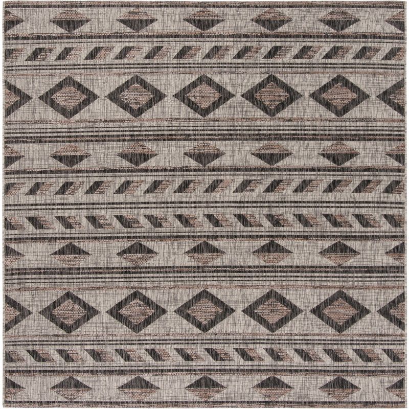 Grey and Black Square Synthetic Indoor/Outdoor Rug