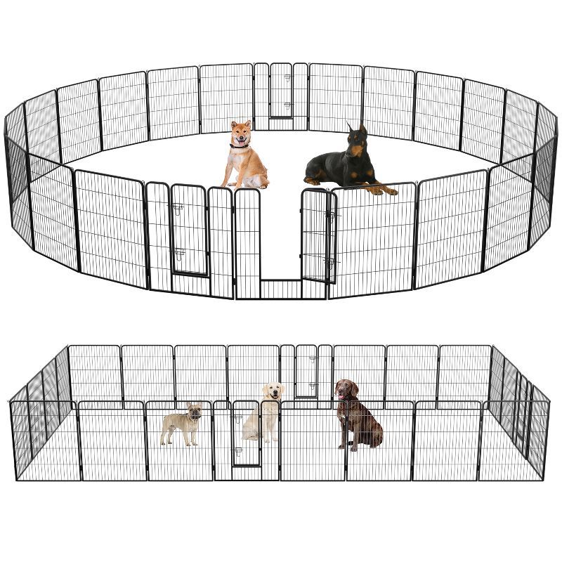 Heavy Duty Black Metal Pet Playpen with Door, 32 Panels