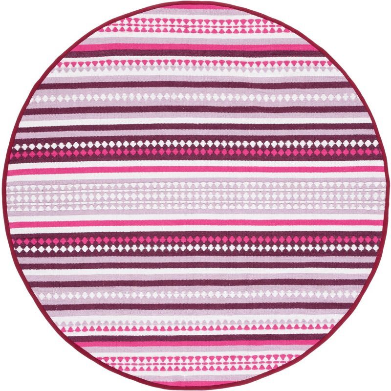 Montauk Round Handwoven Pink and Ivory Cotton Rug