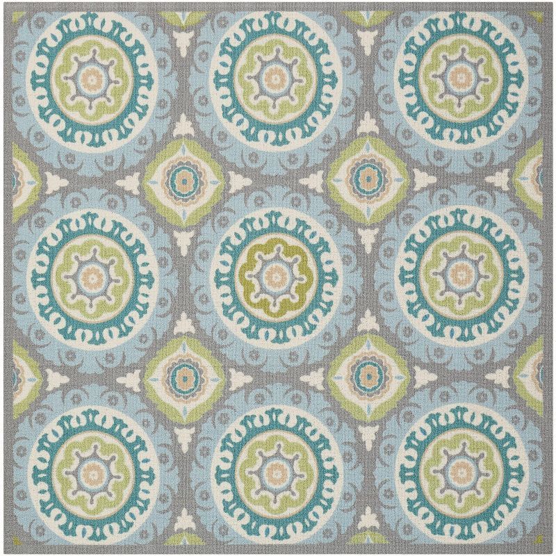 Jade and Aqua Circular Synthetic Outdoor Rug