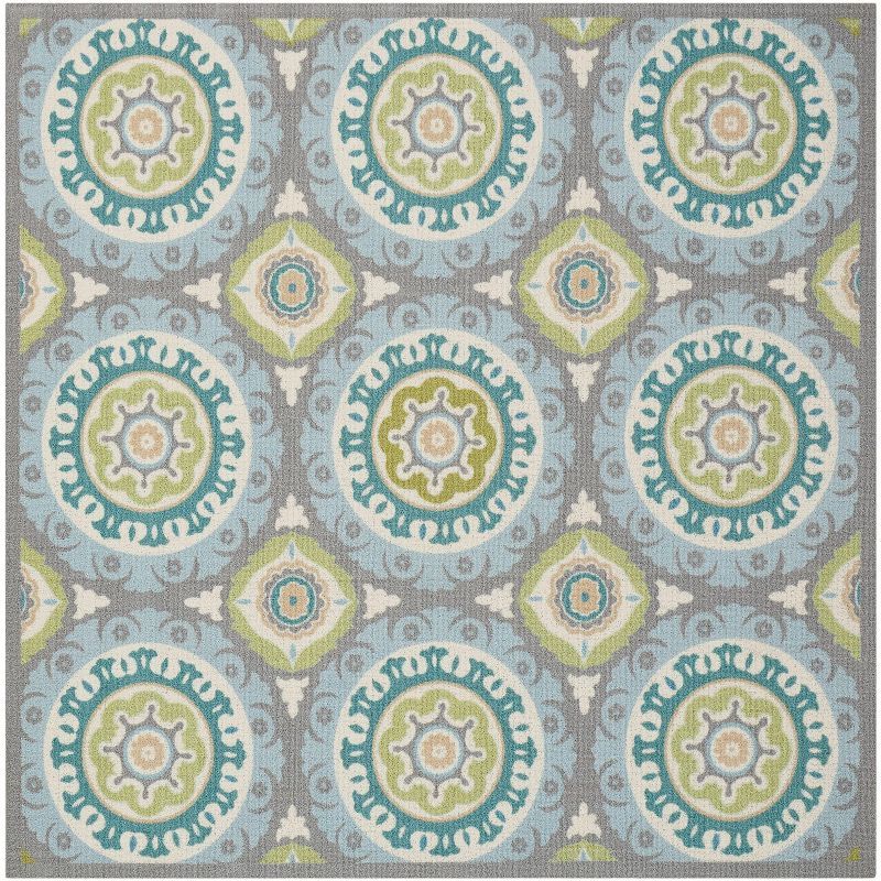 Jade and Aqua Circular Synthetic Outdoor Rug